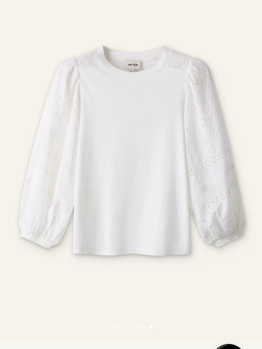 ME+EM White Puff-Sleeve Eyelet Long-Sleeve Top